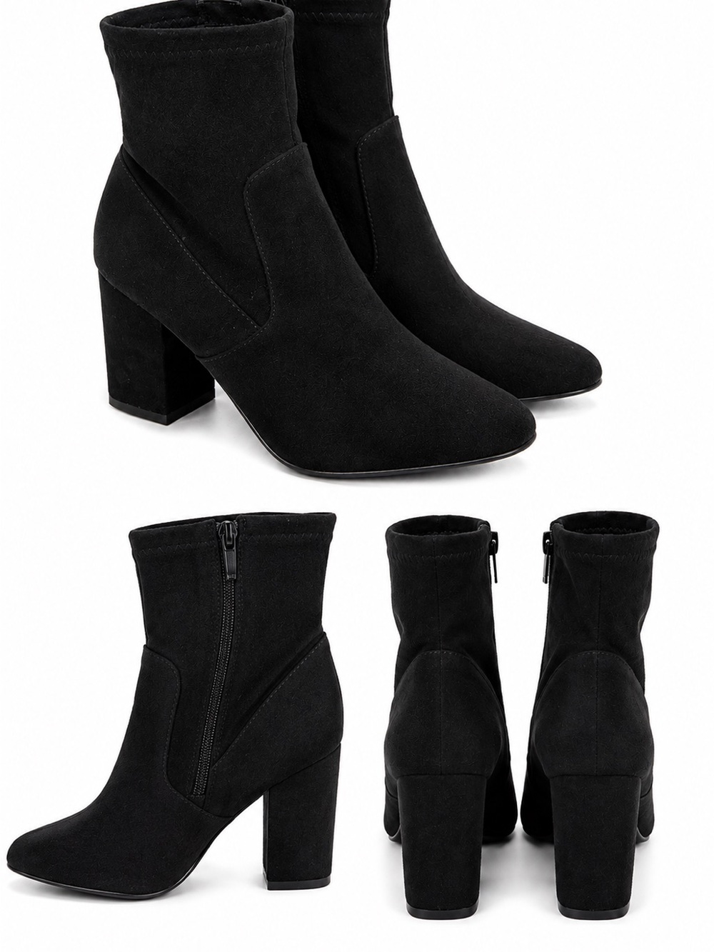 🖤 Steve Madden Black Suede Pointed Toe Block Heel Ankle Boots